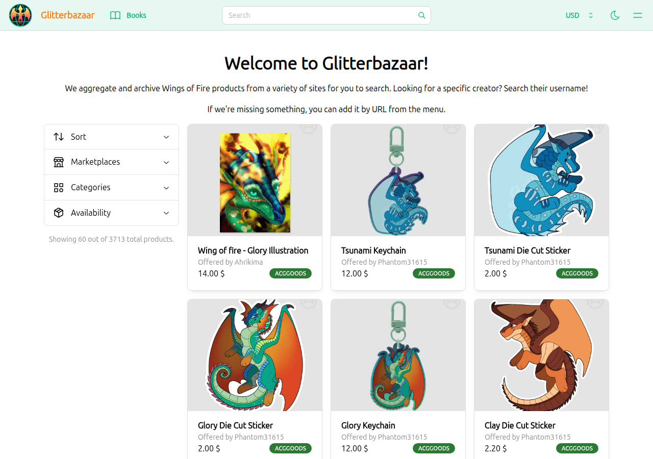 Screenshot of glitterbazaar.org