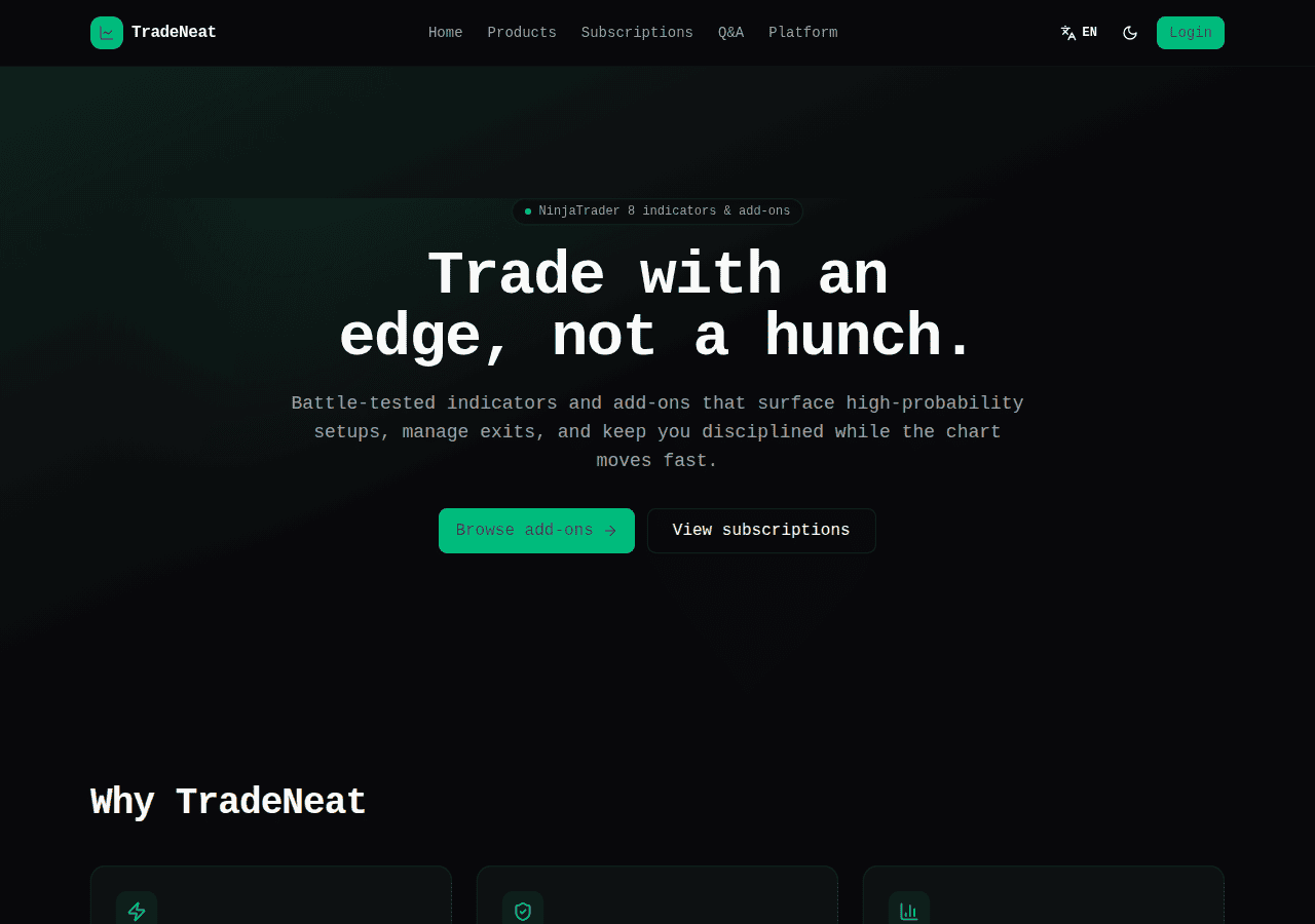 Screenshot of tradeneat.com