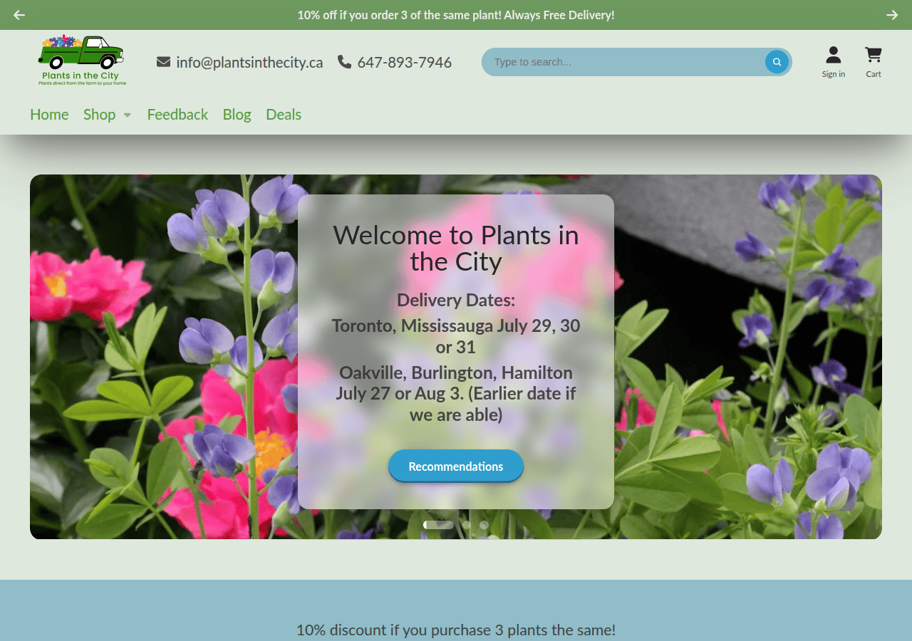 Screenshot of plantsinthecity.ca