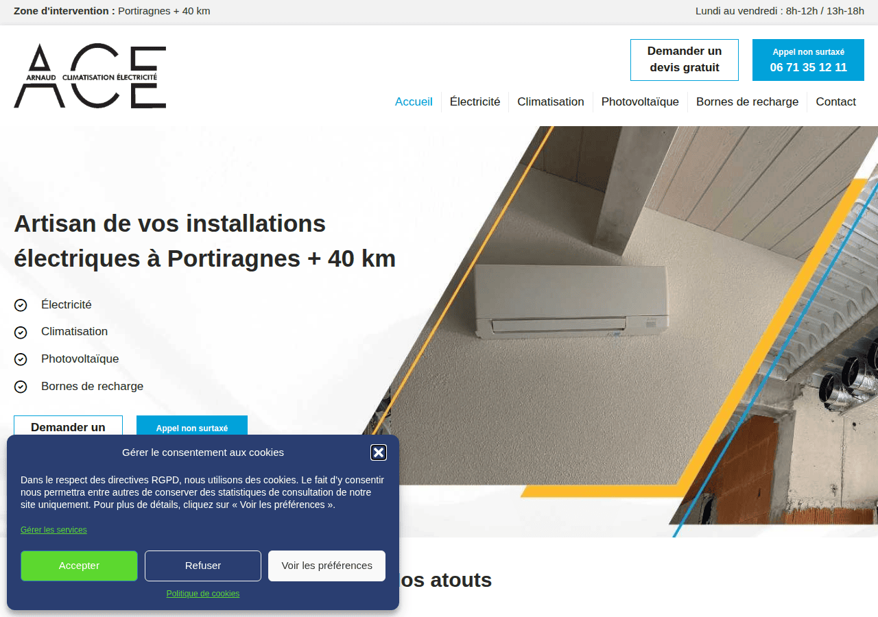 Screenshot of arnaud-climatisation-electricite.fr