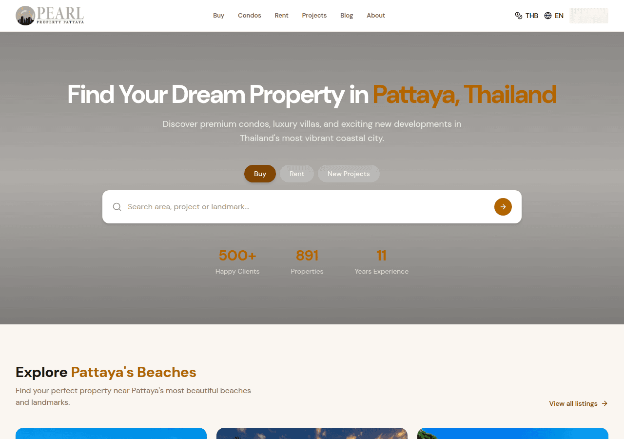 Screenshot of pearlpropertythailand.com