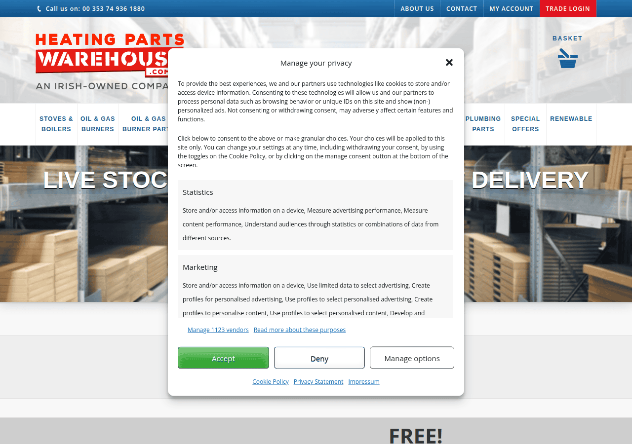 Screenshot of heatingpartswarehouse.com