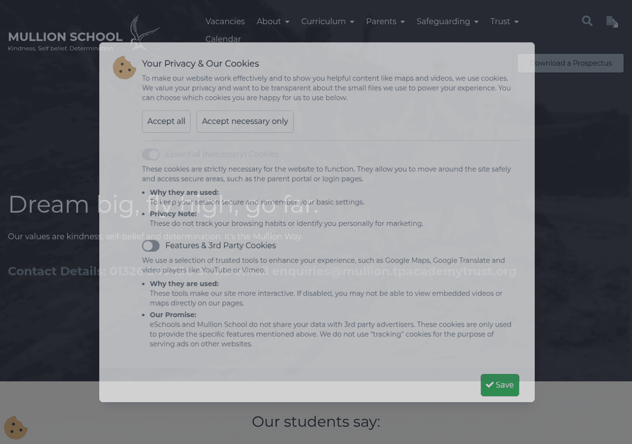 Screenshot of mullionschool.org.uk