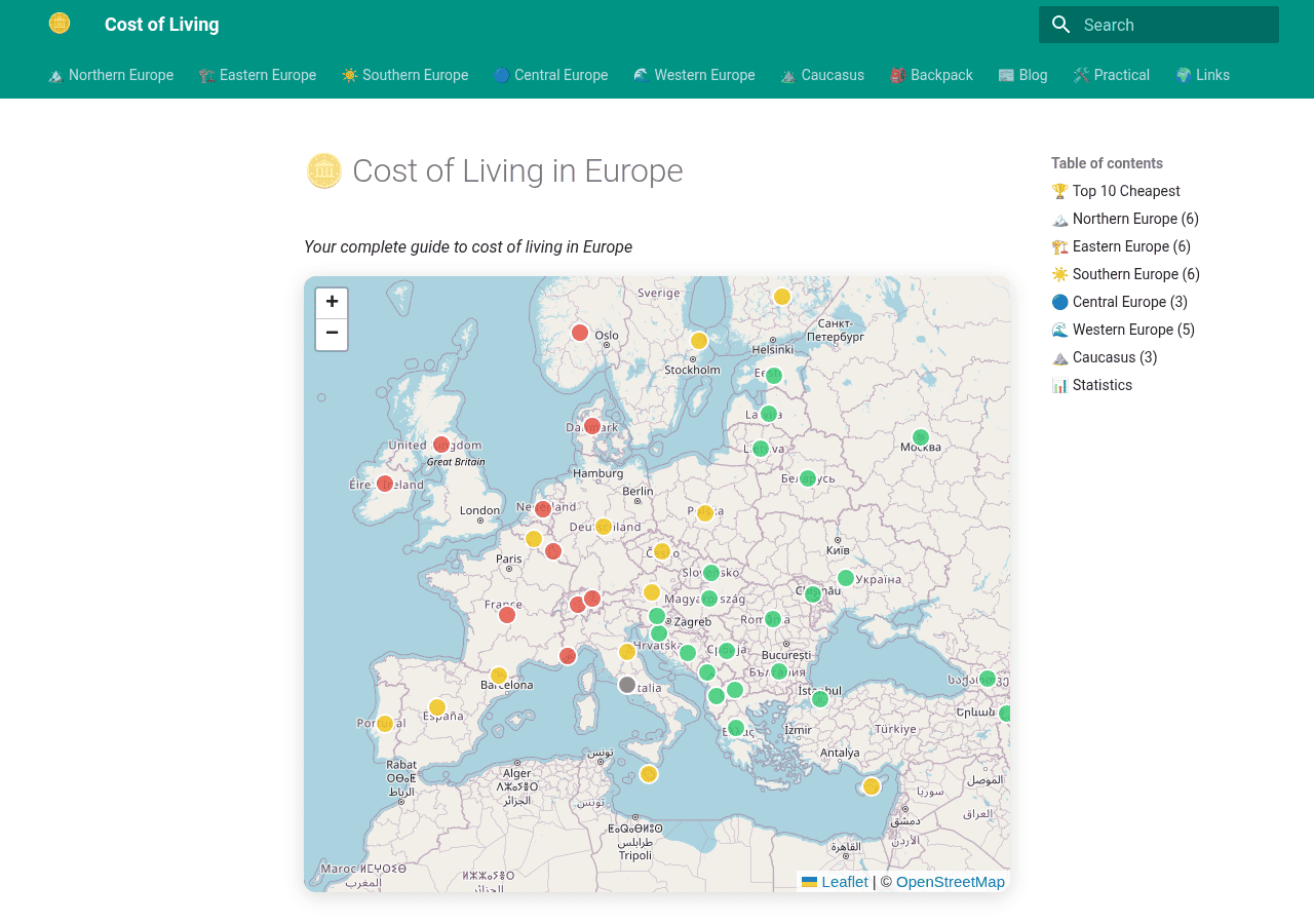 Screenshot of costofliving.no