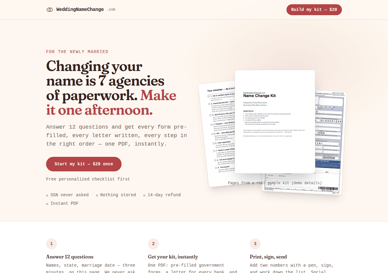 Screenshot of weddingnamechange.com