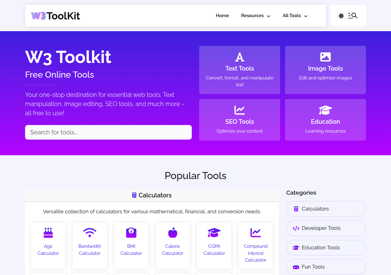 Screenshot of w3toolkit.com