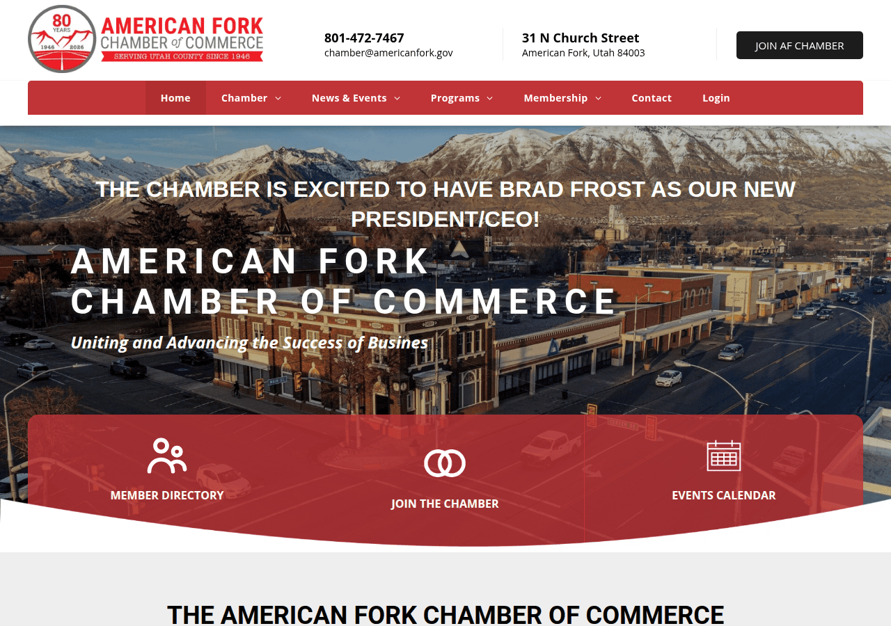 Screenshot of americanforkchamber.org
