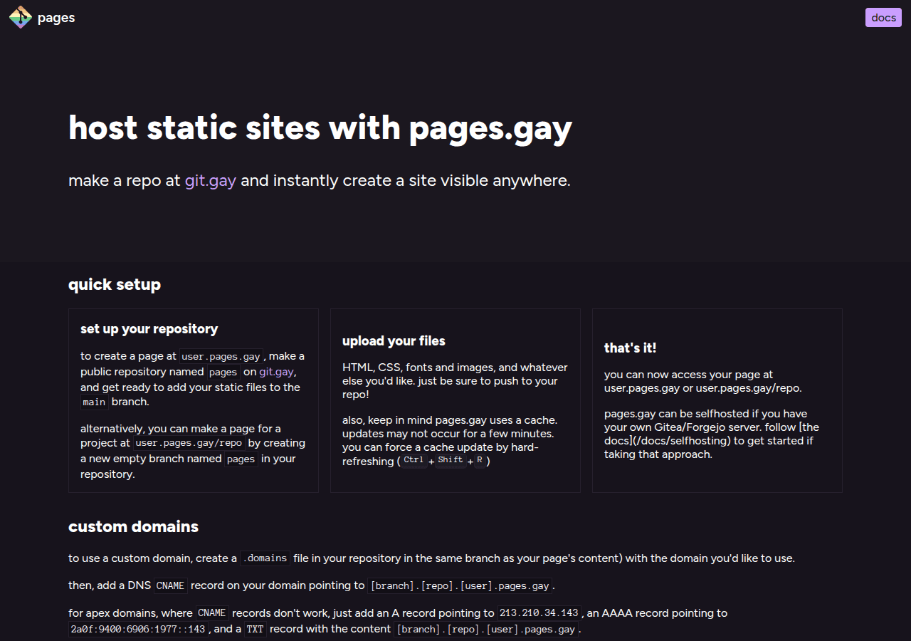 Screenshot of pages.gay