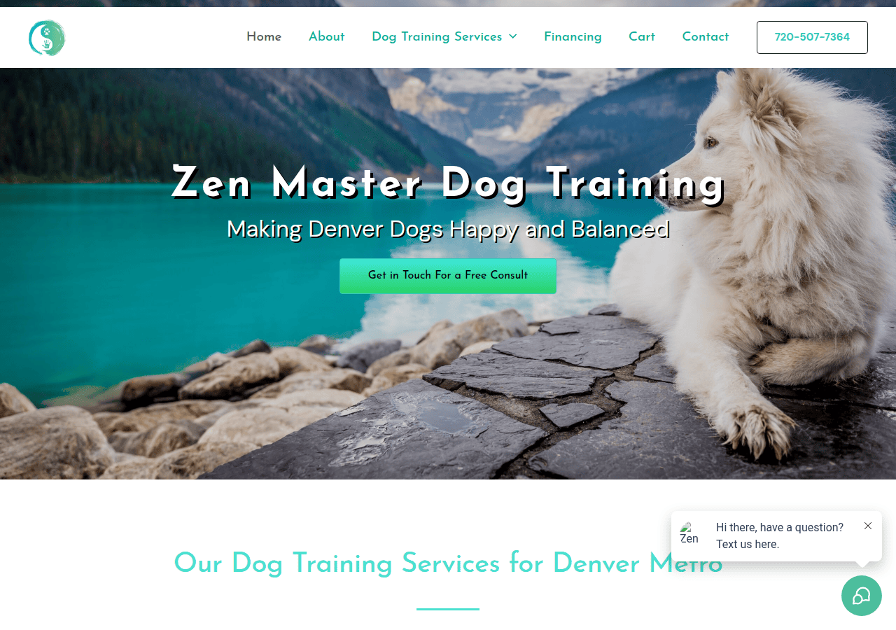 Screenshot of zenmasterdogtraining.com