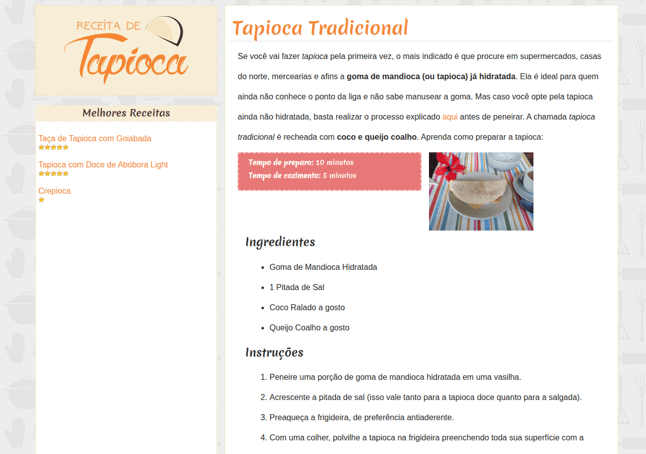 Screenshot of receitadetapioca.com.br