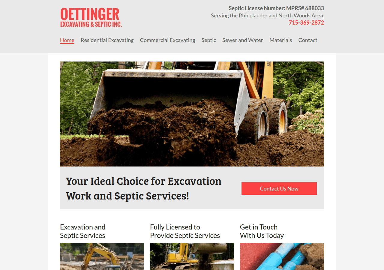 Screenshot of oettingerexcavatingandsepticwi.com