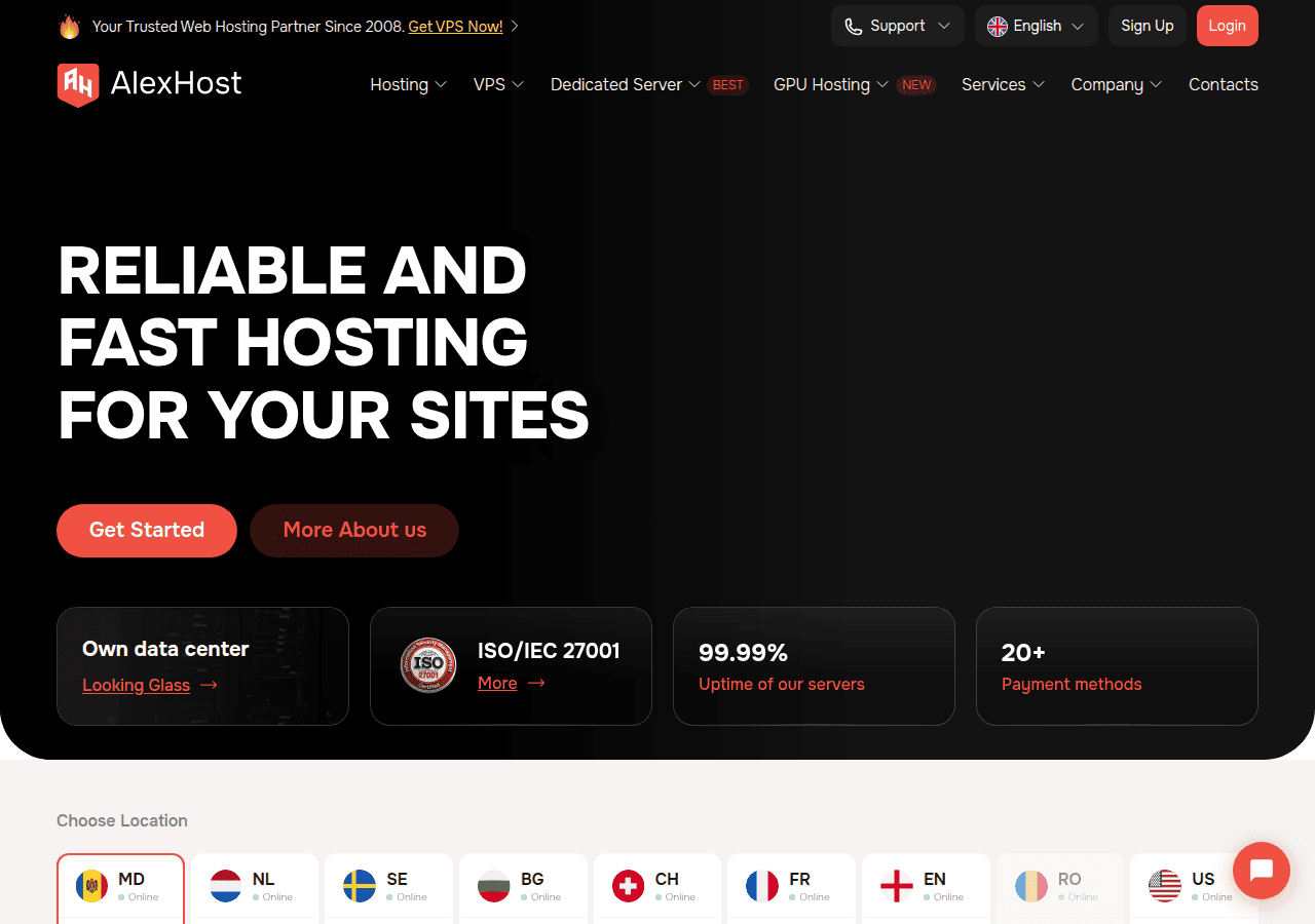 Screenshot of alexhost.com