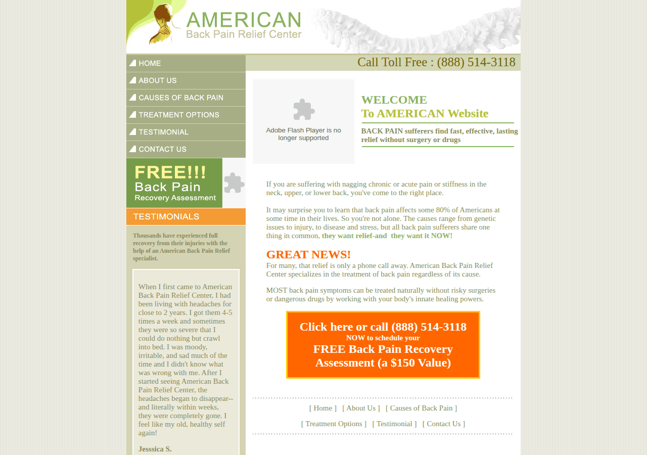 Screenshot of eliminatebackpain.org