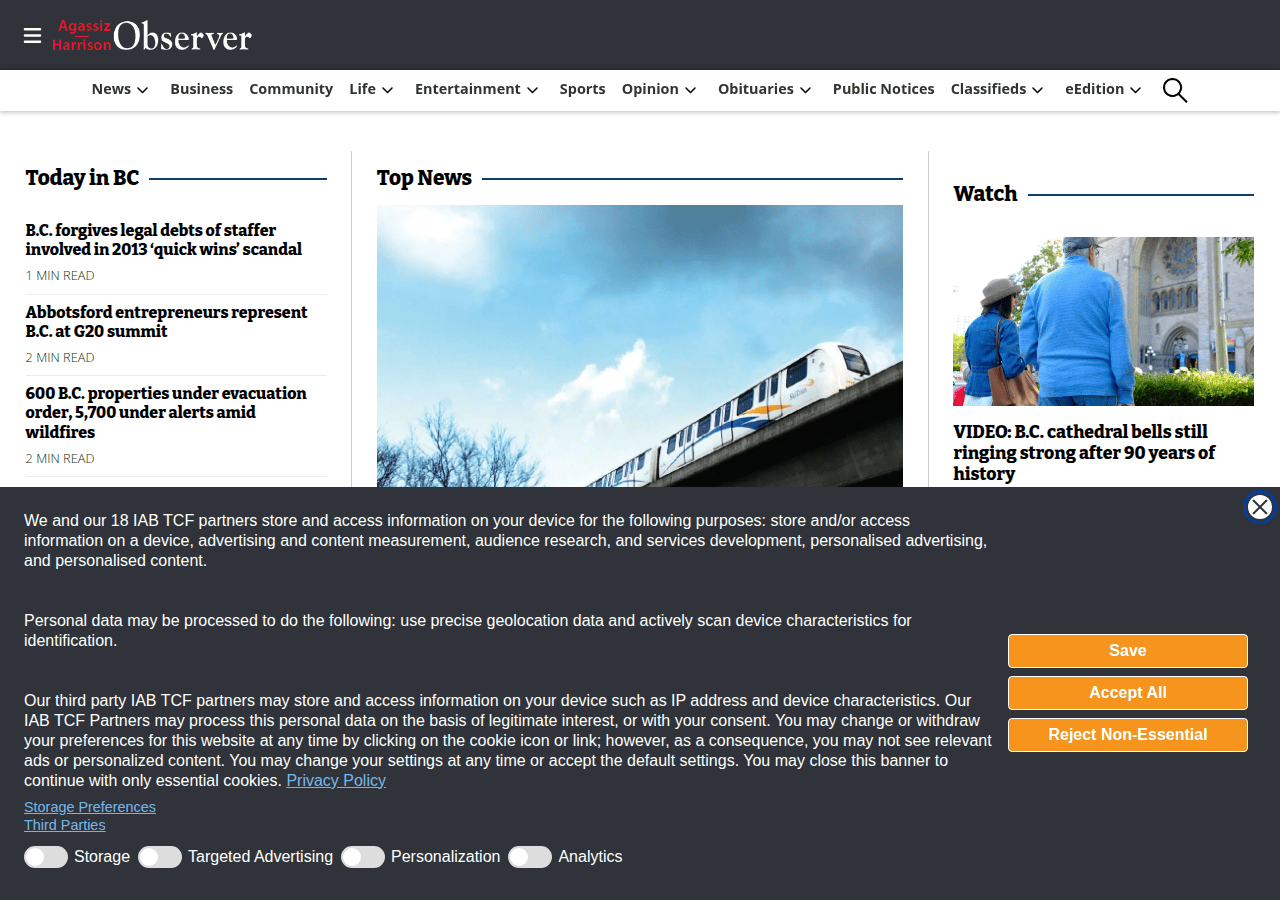 Screenshot of agassizharrisonobserver.com