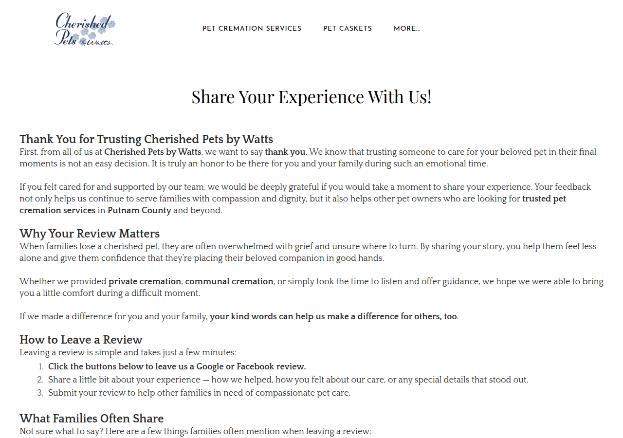 Screenshot of cherishedpetsbywatts.com