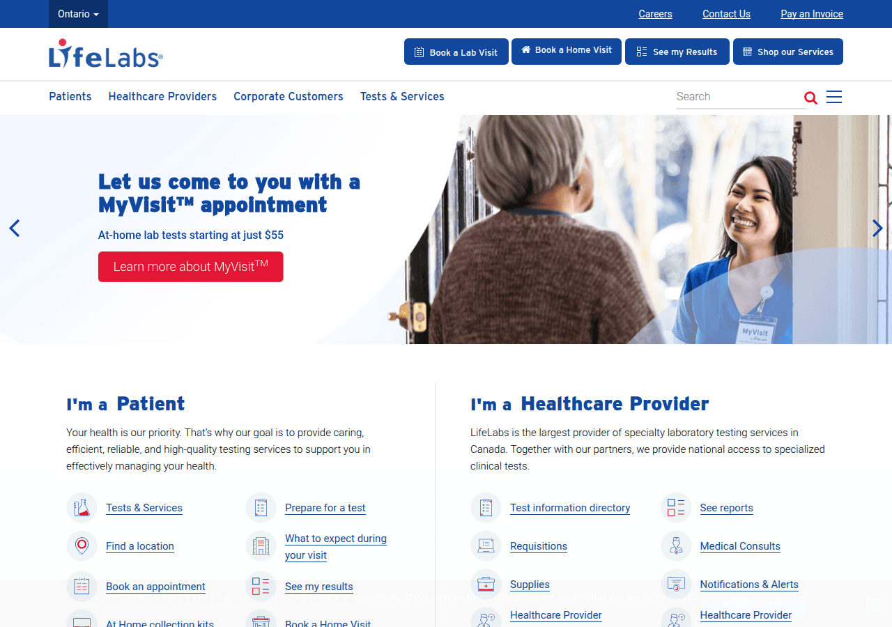 Screenshot of lifelabs.com