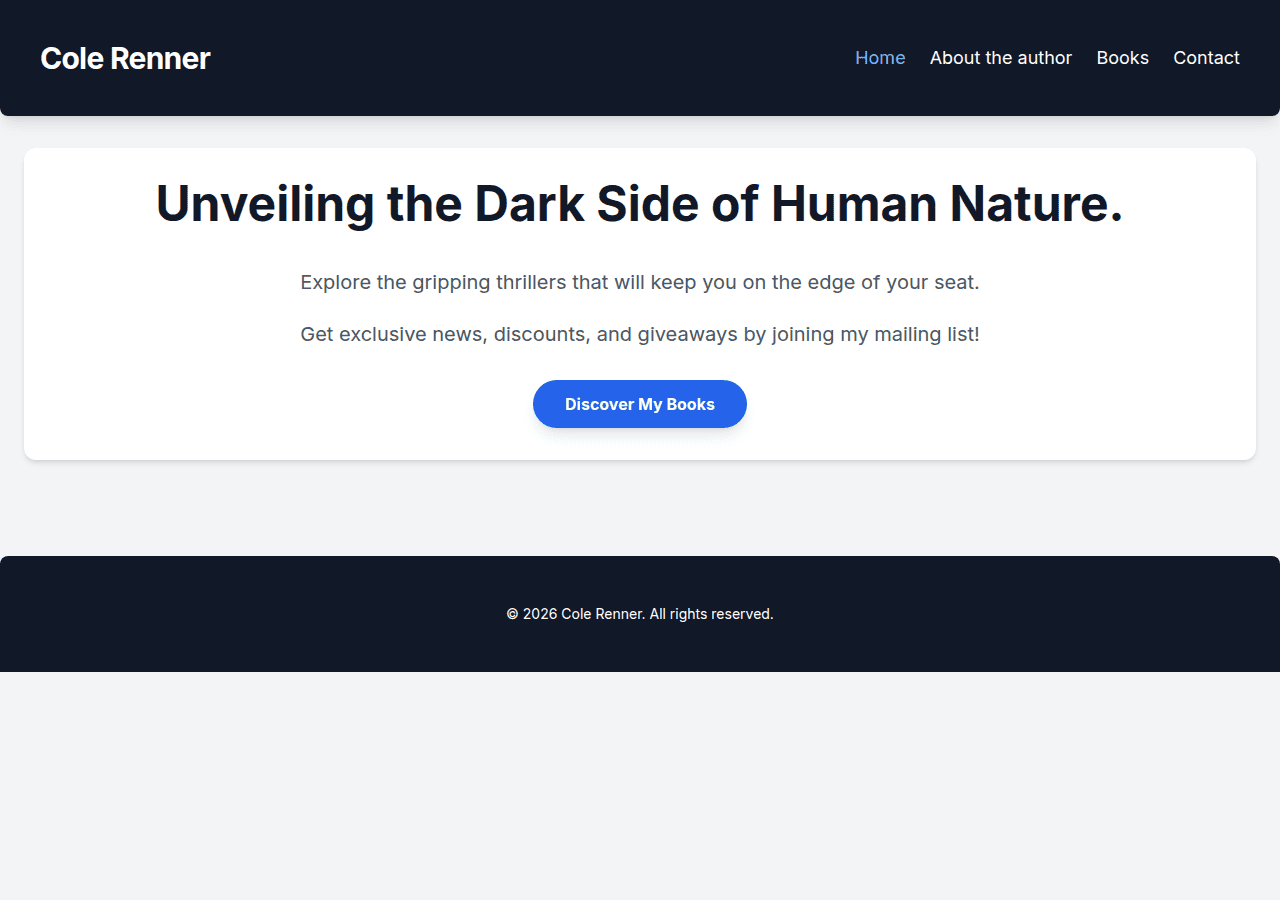 Screenshot of colerennerauthor.com