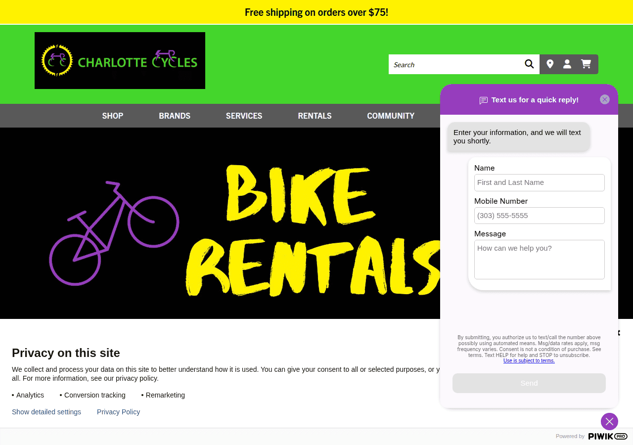 Screenshot of charlottecycles.com