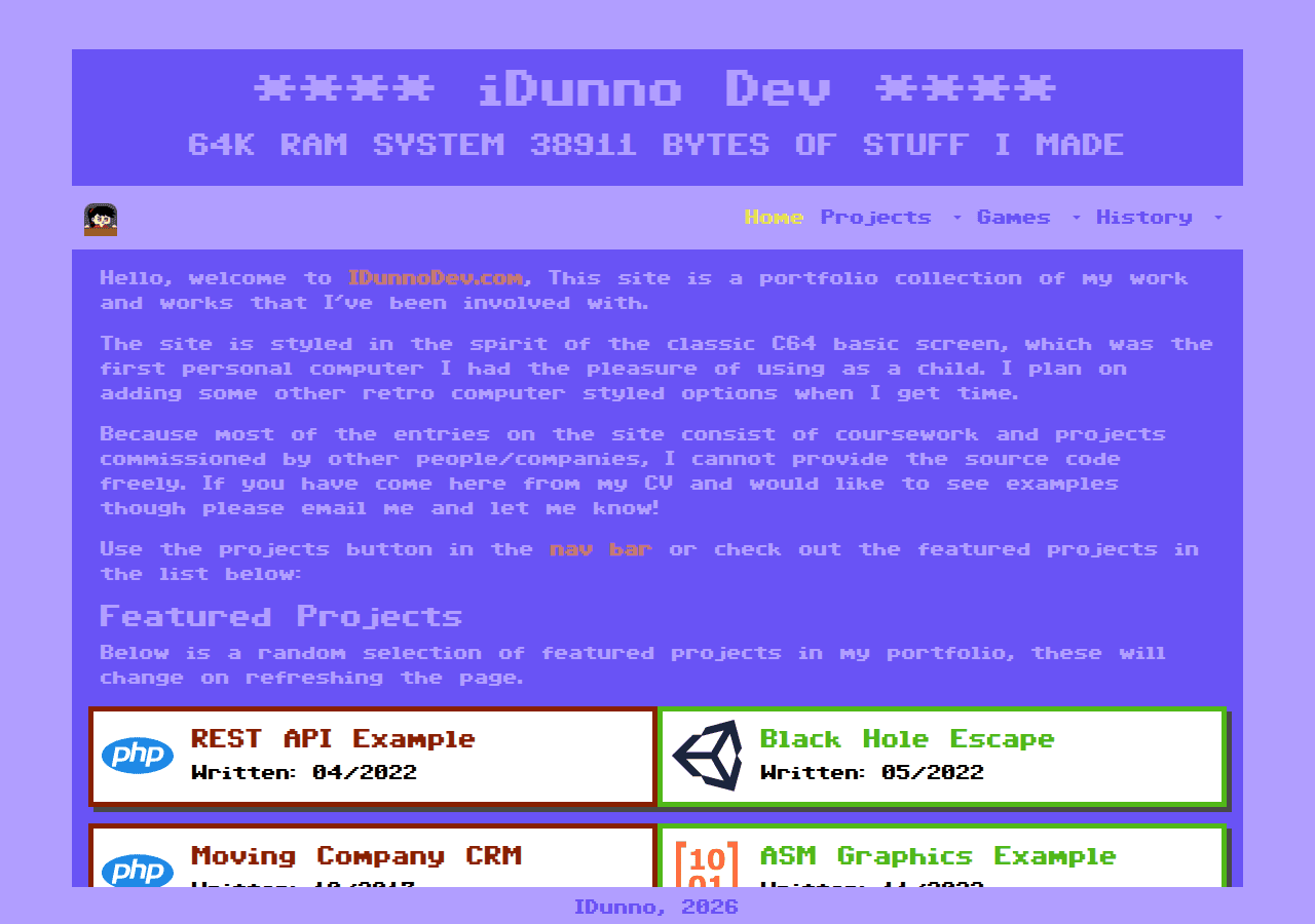 Screenshot of idunnodev.com