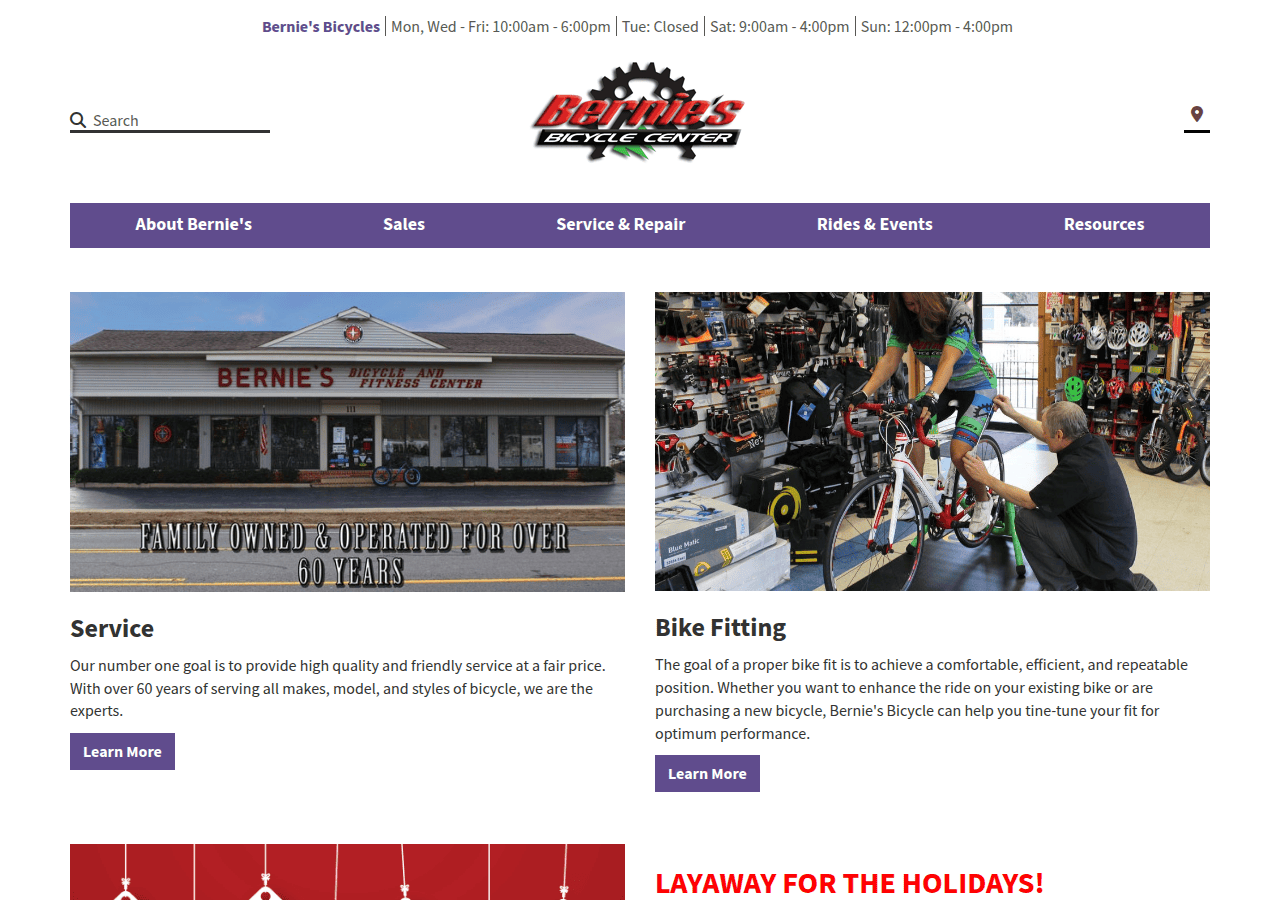 Screenshot of berniesbicycles.com