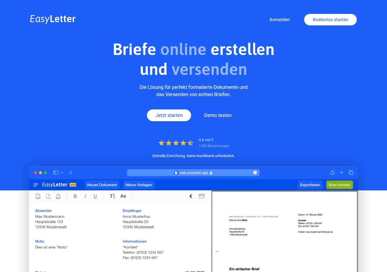 Screenshot of easyletter.app