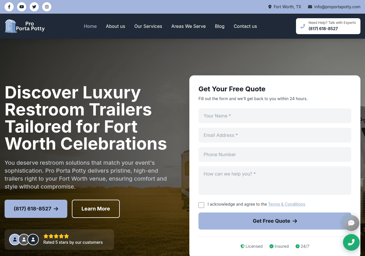 Screenshot of proportapotty.com