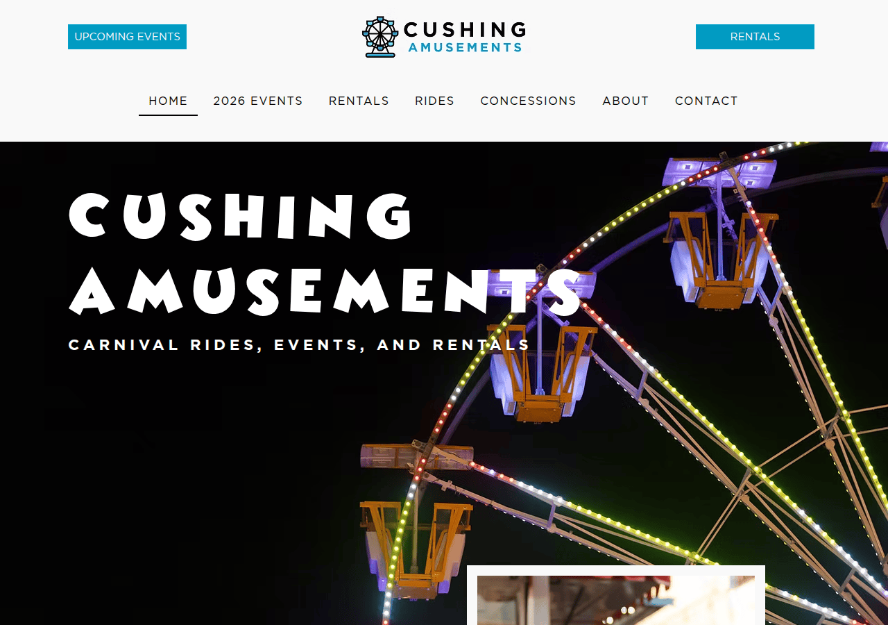Screenshot of cushingamusements.com