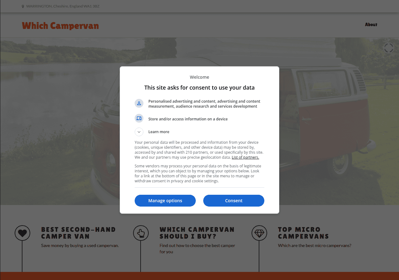 Screenshot of whichcampervan.co.uk
