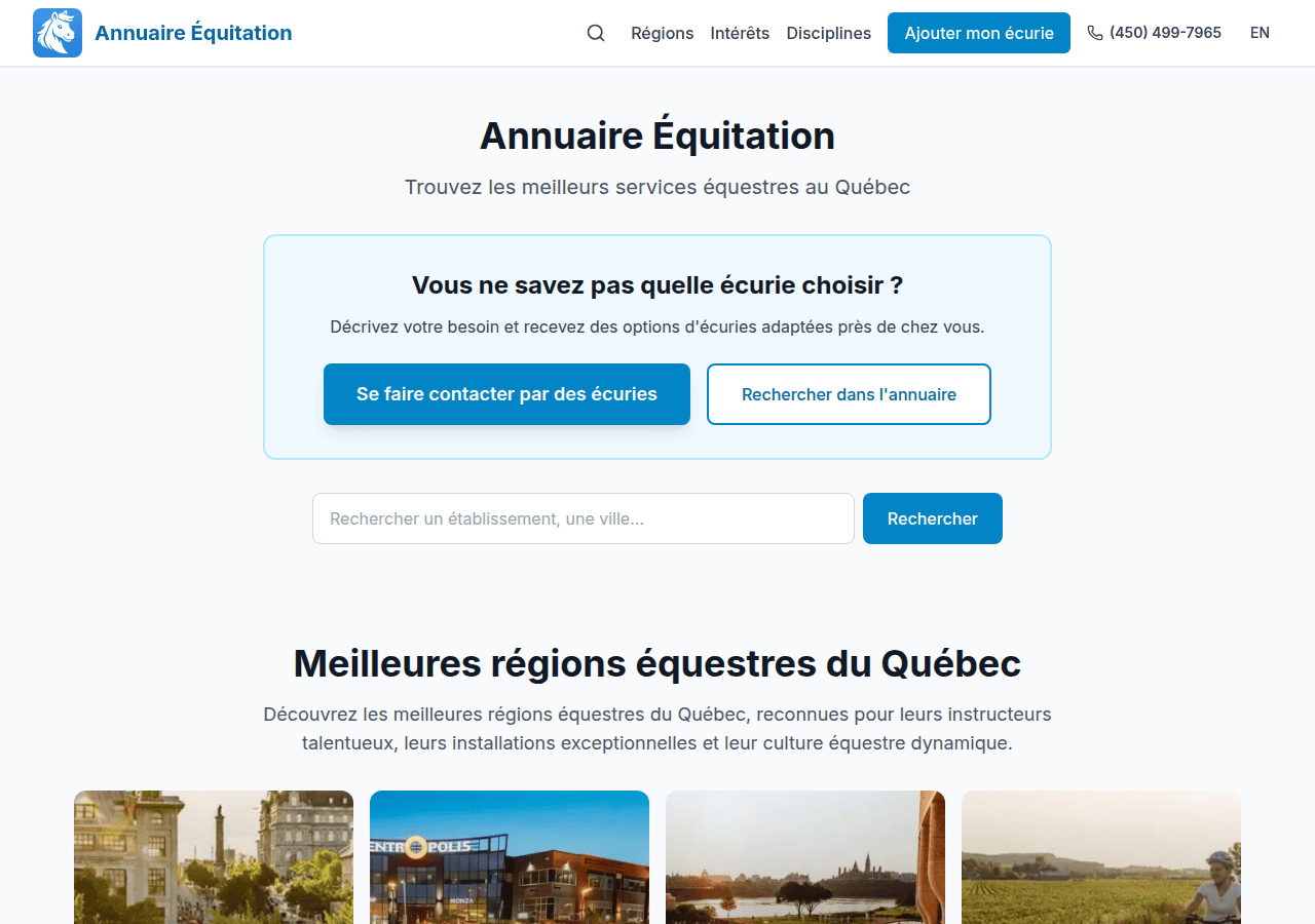 Screenshot of annuaireequestre.ca