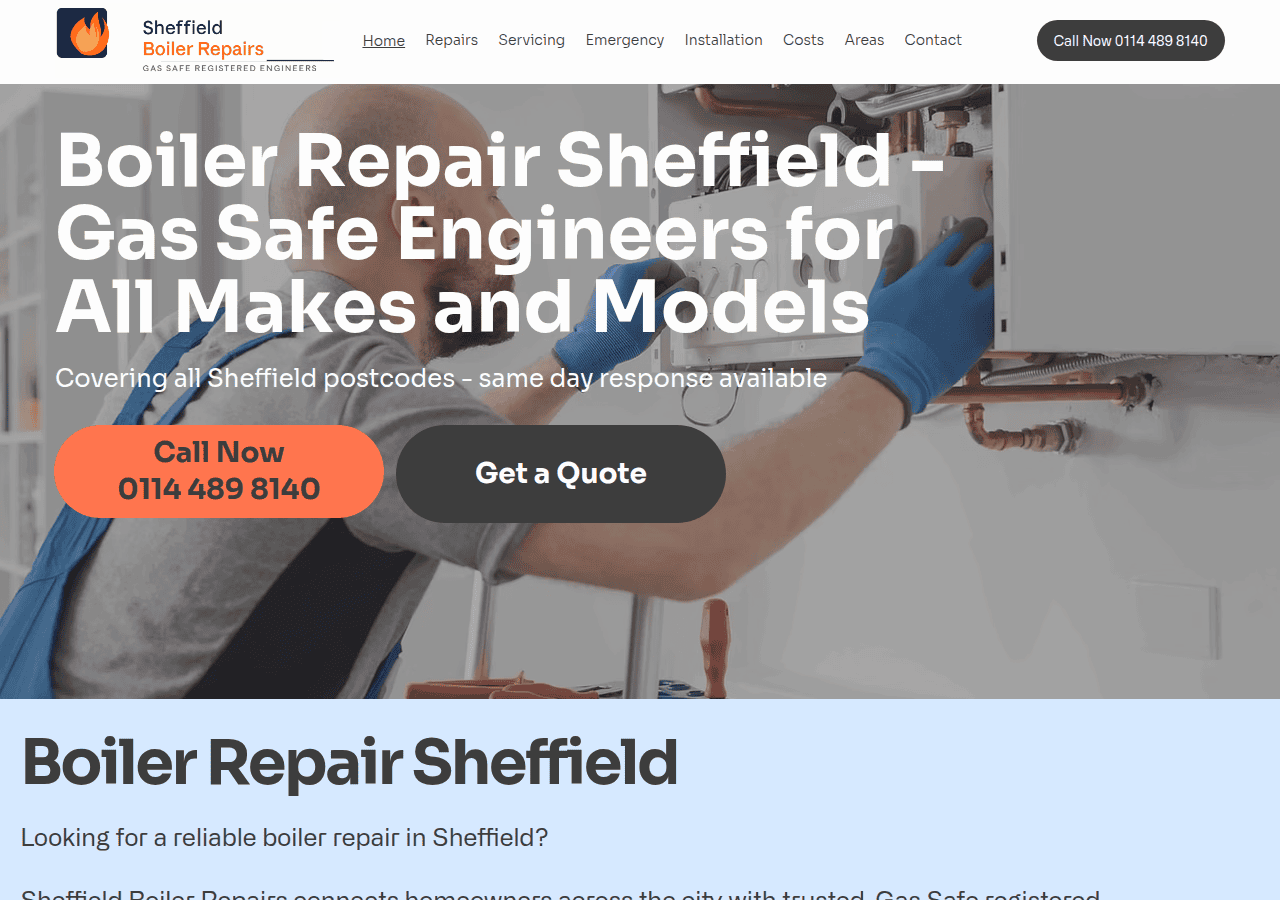 Screenshot of sheffieldboilerrepairs.co.uk