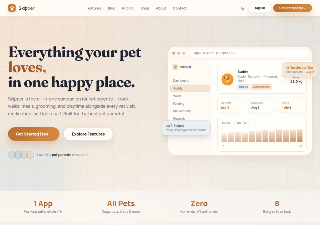 Screenshot of skipper.pet