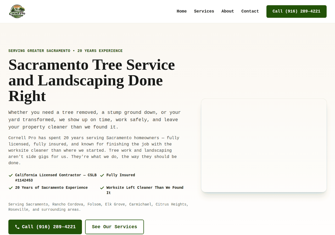 Screenshot of cornellprotreeandlandscape.com