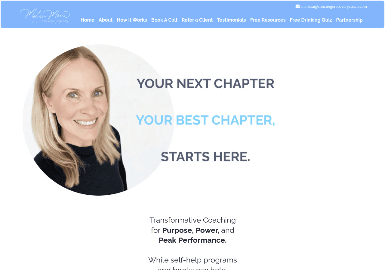 Screenshot of conciergerecoverycoach.com