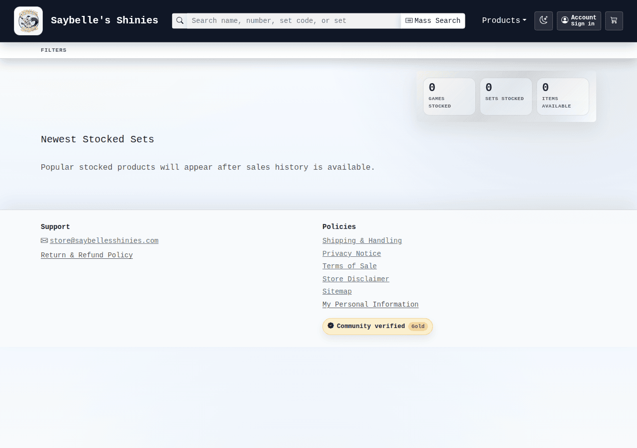 Screenshot of saybellesshinies.com