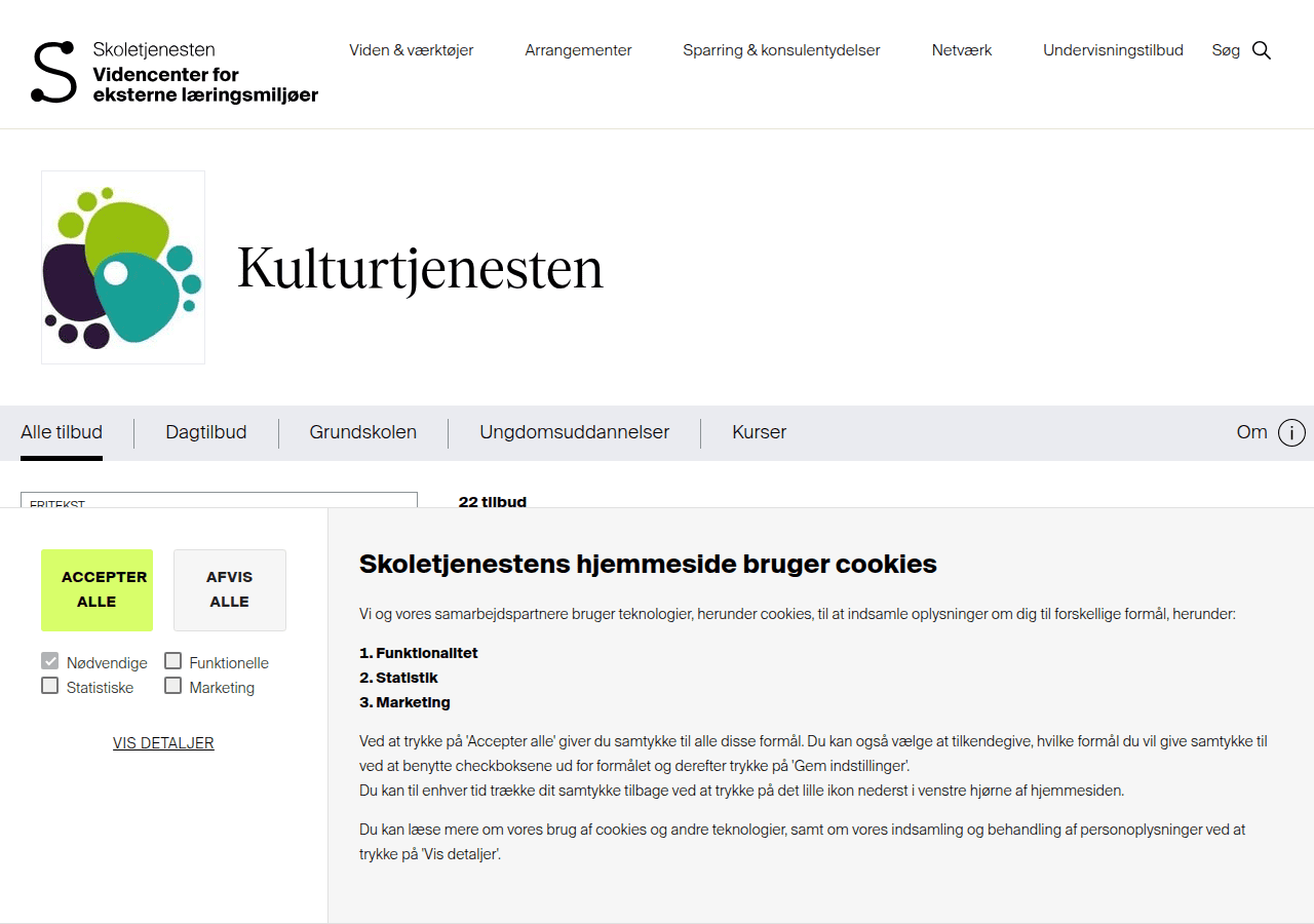 Screenshot of skoletjenesten.dk