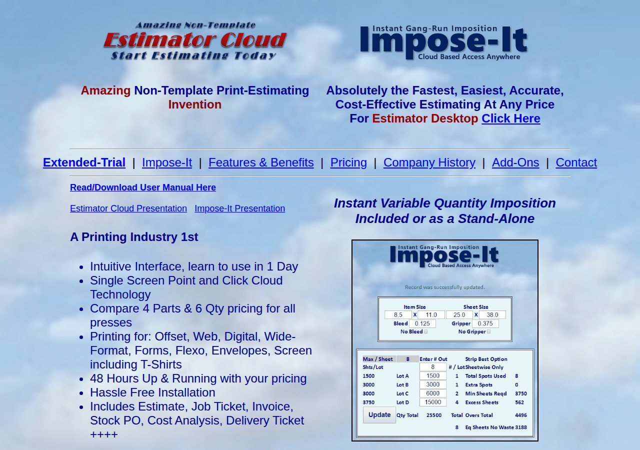 Screenshot of estimatorcloud.com