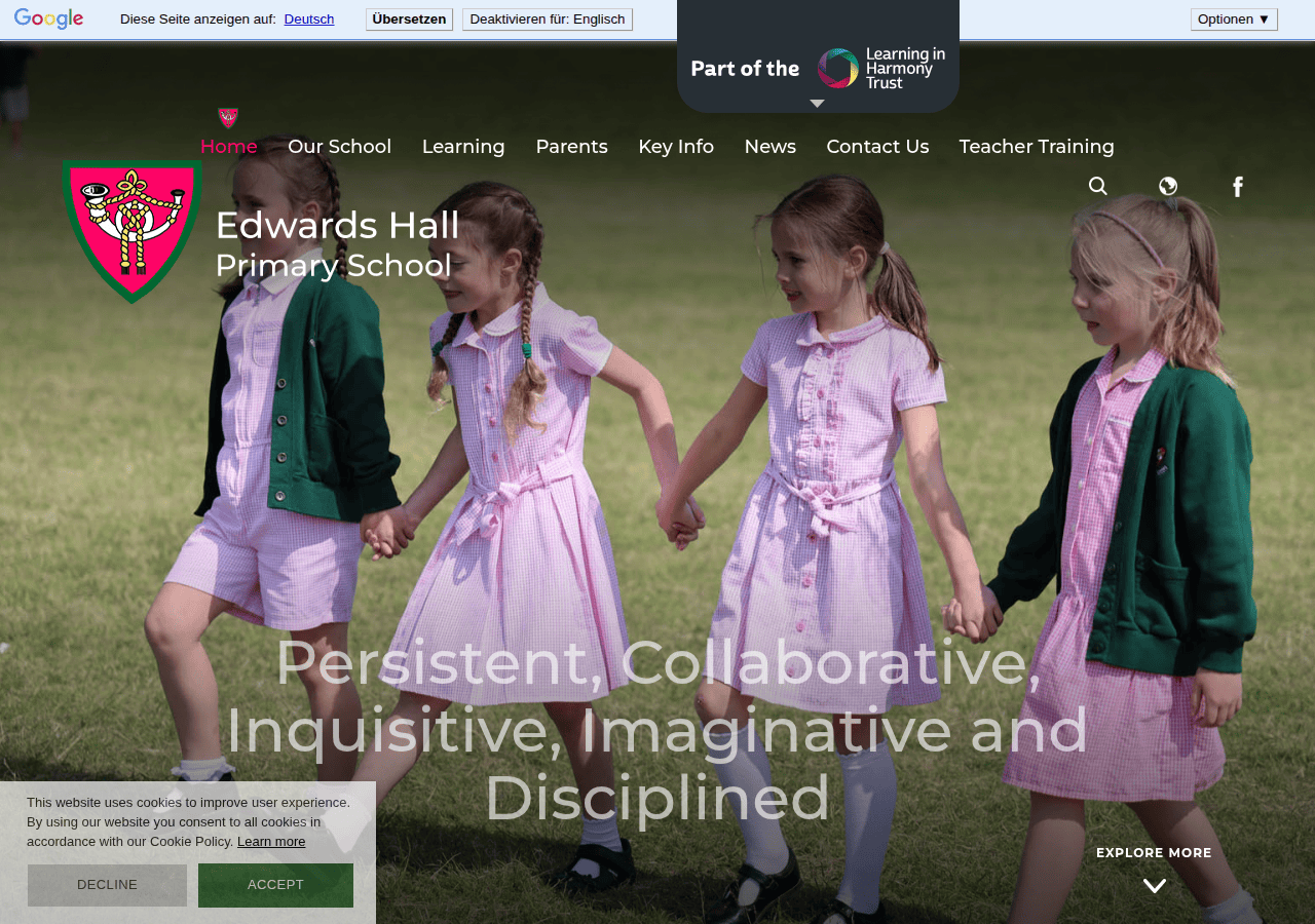 Screenshot of edwardshallprimary.co.uk