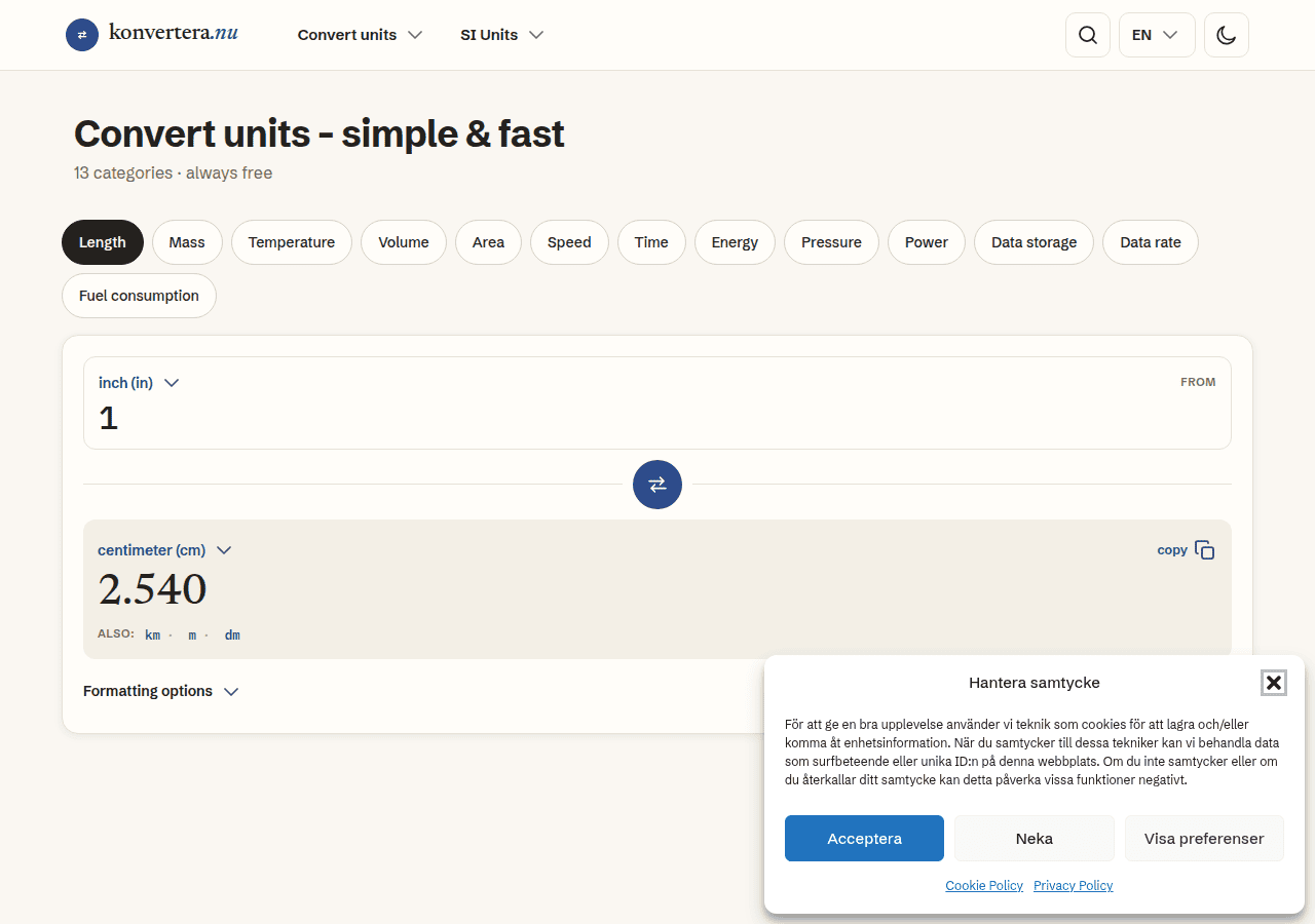 Screenshot of konvertera.nu
