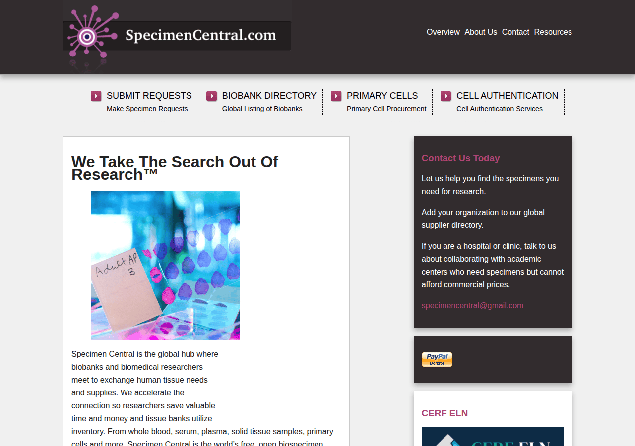 Screenshot of specimencentral.com