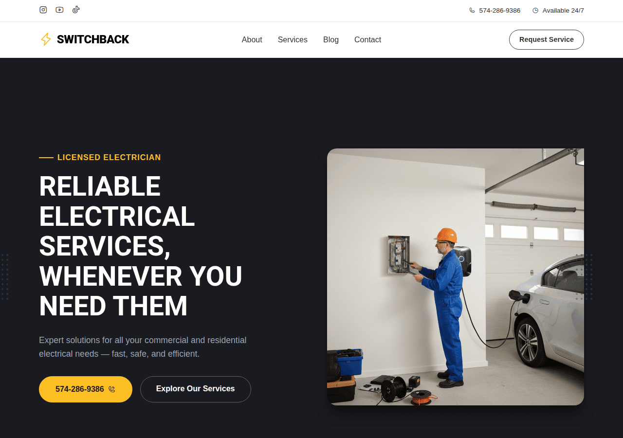 Screenshot of switchback-electric.com