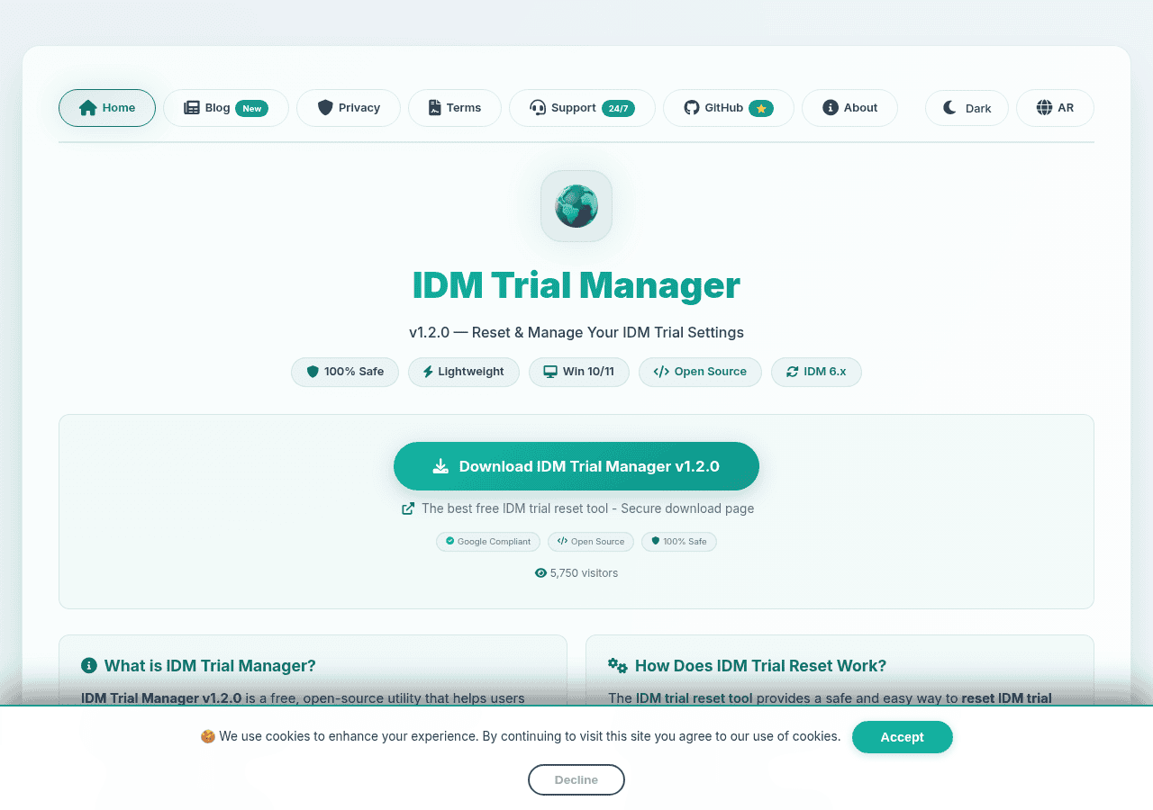 Screenshot of idmtrialreset.net