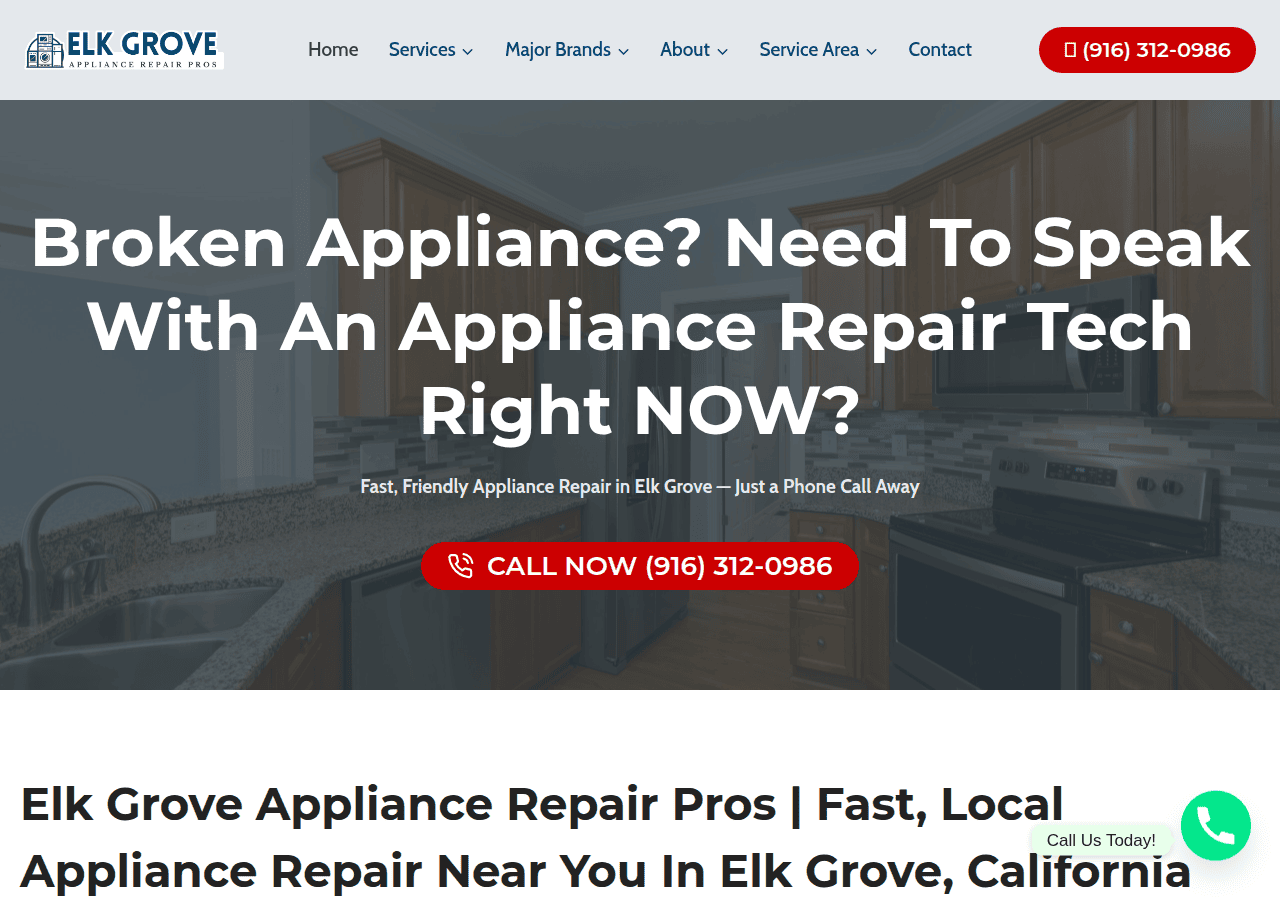 Screenshot of elkgroveappliancerepairpros.com