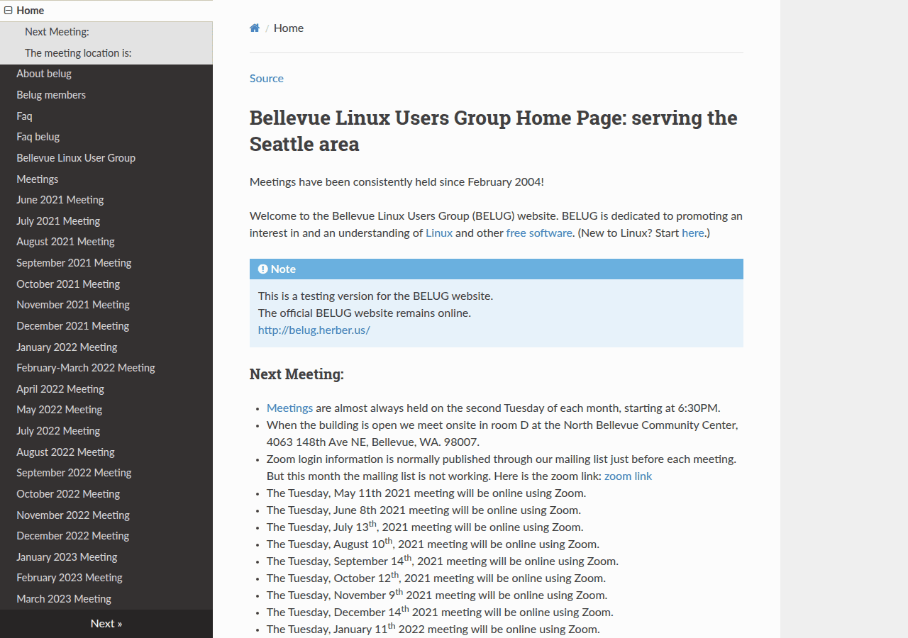Screenshot of bellevuelinuxusergroup.tech
