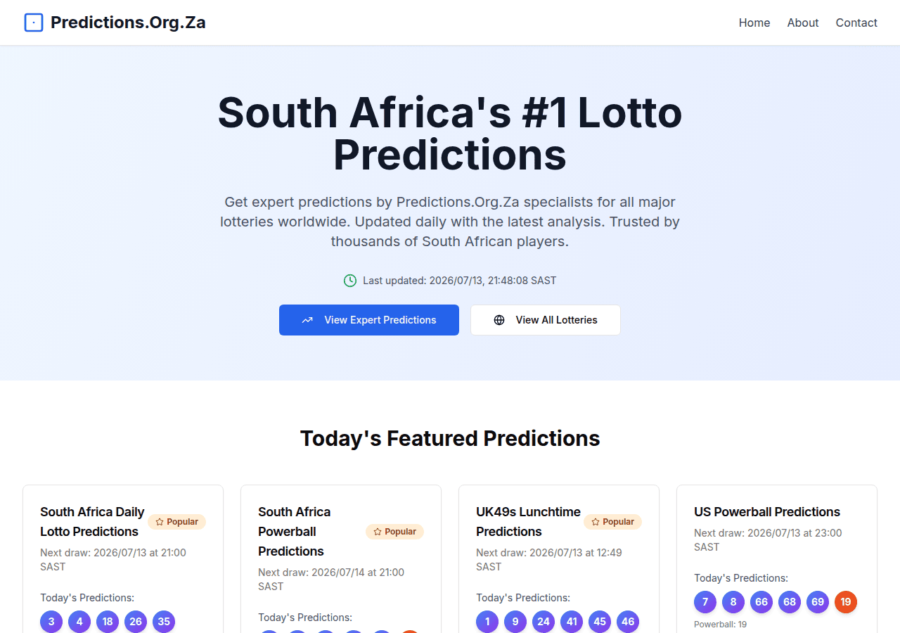 Screenshot of predictions.org.za