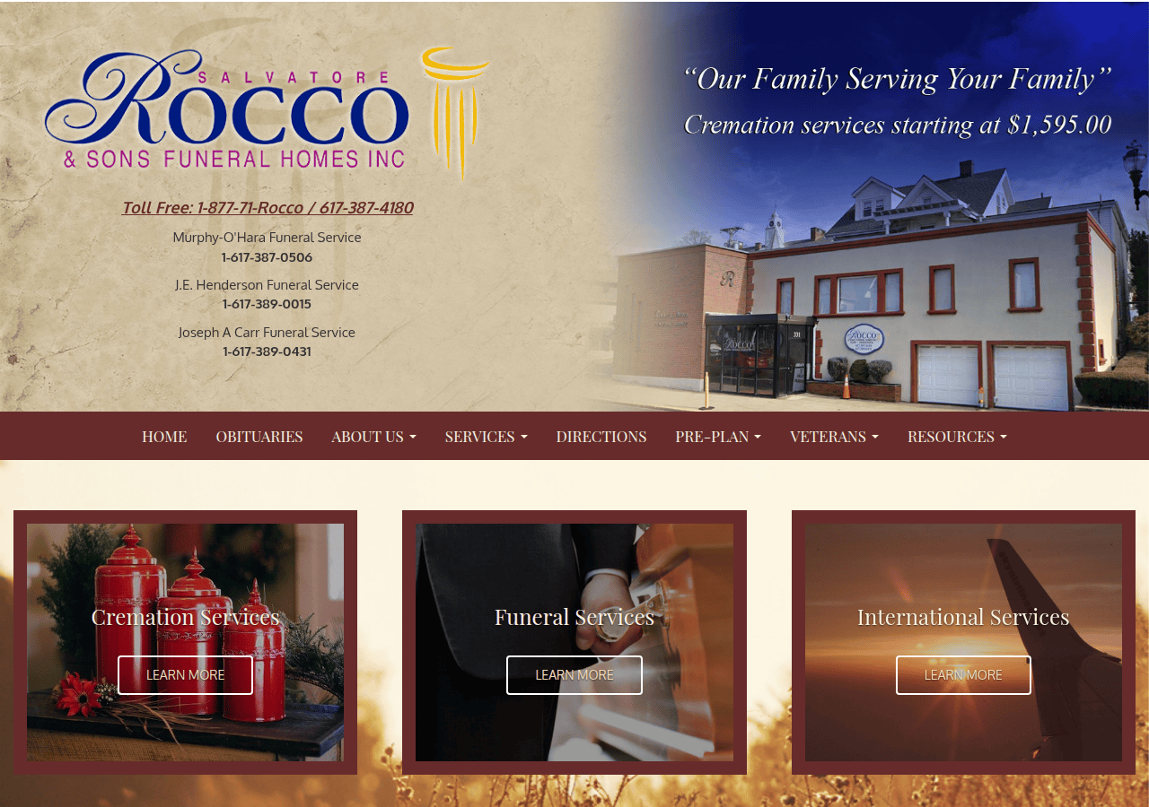 Screenshot of roccofuneralhomes.com