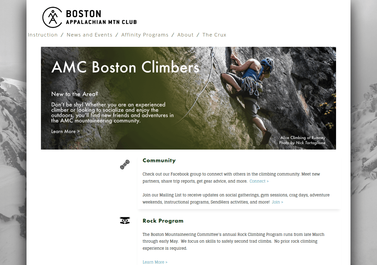 Screenshot of amcbostonclimbers.com