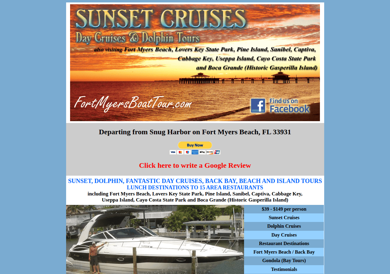 Screenshot of fortmyersboattour.com