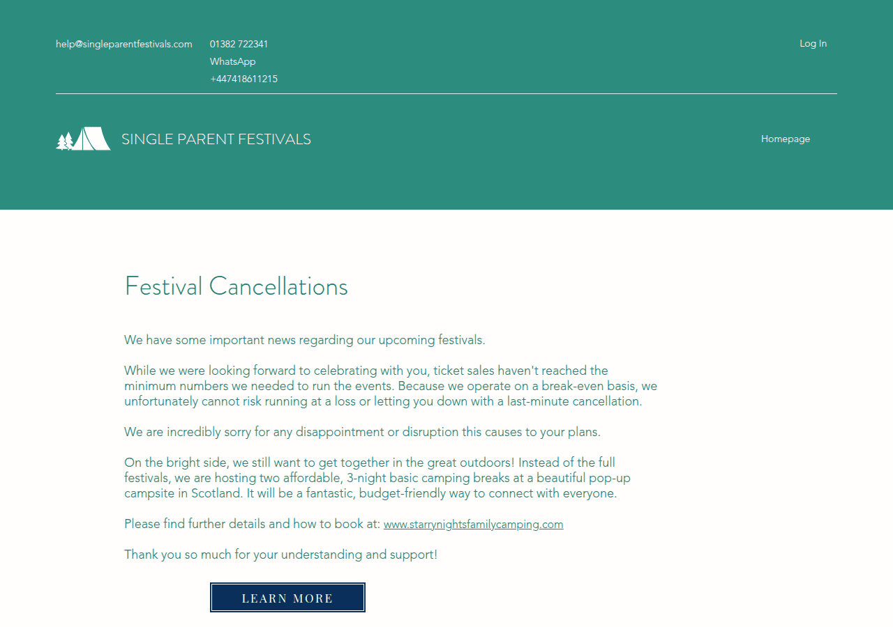 Screenshot of singleparentfestivals.com