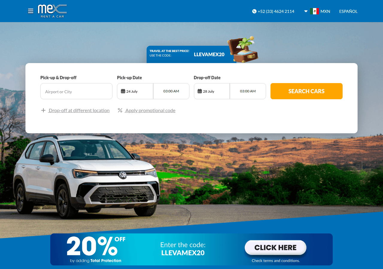 Screenshot of mexrentacar.com