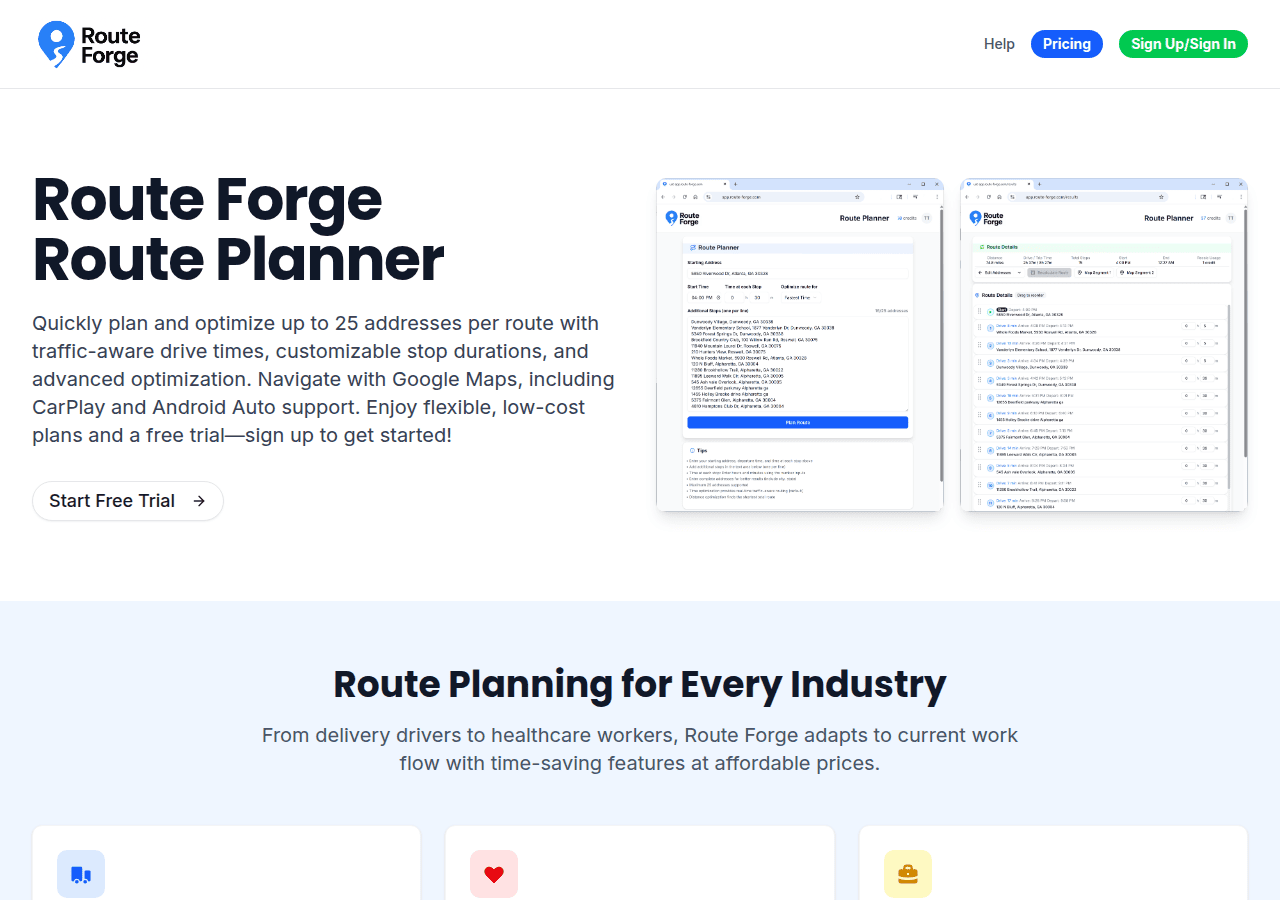 Screenshot of route-forge.com